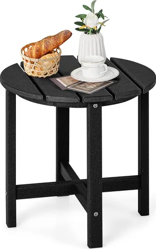 GOPLUS Rund Gartentisch klein – Beistelltisch für Outdoor & Balkon - Kompakter Beistelltisch aus langlebigem HDPE, ideal für Garten, Balkon oder Terrasse. Wetterfest und stabil, bietet er Platz für Getränke und Blumen und ist einfach zu montieren.