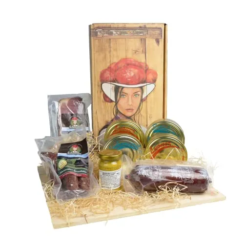 Schwarzwald Metzgerei - Heimat Dosenwurst Set - Tolles Geschenkpaket mit haltbaren Wurstkonserven, Schinken, Salami, Bauernwürste, Altbadischer Senf - 8 teilig