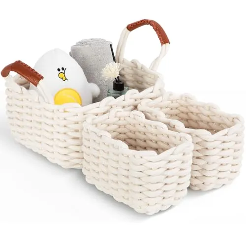 Aevcvok 3er Set Aufbewahrungskorb Baumwolle Korb Geflochten-Körbchen Aufbewahrung,aumwollseil - Korb Aufbewahrung Geflochten für Babyzimmer, Schlafzimmer, Wohnzimmer