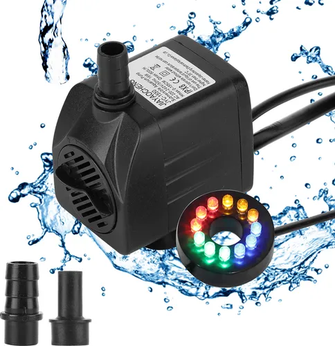 Speed Springbrunnen Pumpe Teichpumpe Gartenpumpe Wasserpumpe Wasserspielpumpe, 16W Mit LED Beleuchtung 800l/h