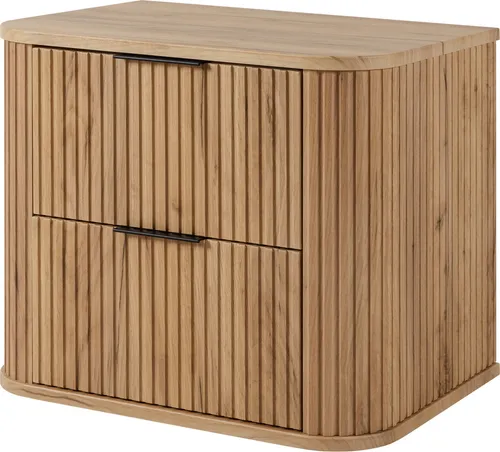 3E 3xE living.com Badezimmerschrank Eiche Craft - Hoch- & Midischränke fürs Bad, moderner Stil mit eleganten schwarzen Griffen für eine ansprechende Badezimmeratmosphäre.