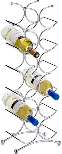 Zeller Present Flaschenregal - Dekorativer Flaschenhalter mit 12 Ablageflächen für Standardflaschen (0,75 l), aus verchromtem Metall, ideal für stilvolle Präsentation und platzsparende Aufbewahrung.