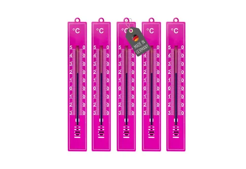 Lantelme Raumthermometer 5 Stück Set Auswahl Farben Kunststoff Thermometer Innen Garten Außen, 5-tlg., 5 Stück Thermometer im Set, Deutsche Herstellung, 17cm, Temperatur -30 bis +50 °C Analog