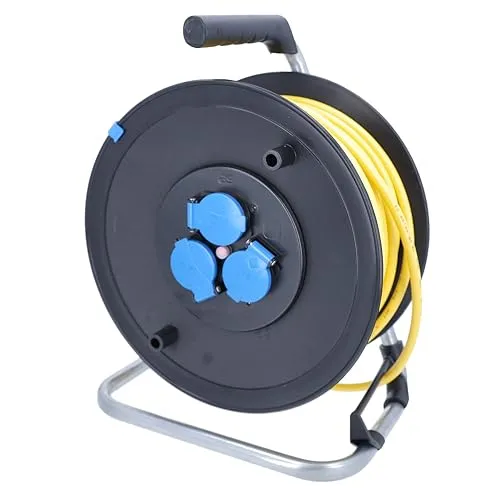 AS Schwabe 11005 Kabeltrommel 50.00m - Gelb mit Schutzkontakt-Stecker - Kabeltrommel mit 50m Kabel, ideal für den Einsatz im Außenbereich, robust und wetterfest für maximale Sicherheit.