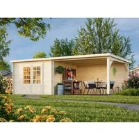 Gartenhaus Holz 28mm ELLA 670x320cm - Gartenhaus aus hochwertigem Holz mit einer Wandstärke von 28mm, ideal für Lagerung und Freizeit, bietet viel Platz mit 10,1 - 24 m² Abdeckung.