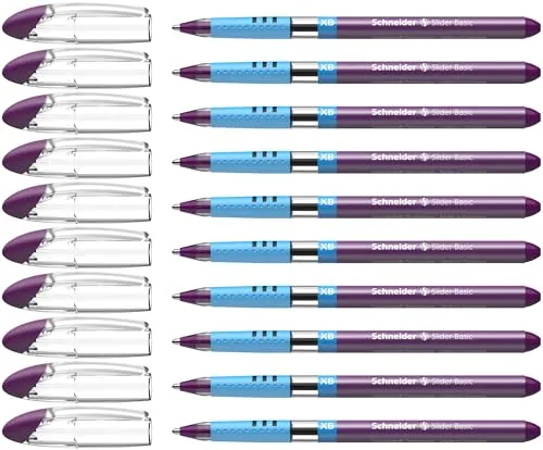 Schneider 151208 Slider Basic Kugelschreiber (Kappenmodell mit Soft-Grip-Zone und der Strichstärke XB=Extrabreit) 10er Packung, violett