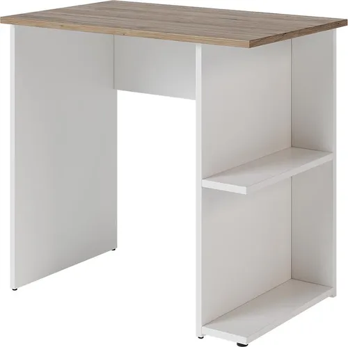Vicco Schreibtisch Simple, Weiß/Artisan, 80 x 50 cm - Stylischer Computertisch mit praktischem Regal für Bücher und Bürobedarf. Ideal für kleine Räume, platzsparend und funktional. Maße: 80x50x76 cm, aus pflegeleichter Spanplatte.