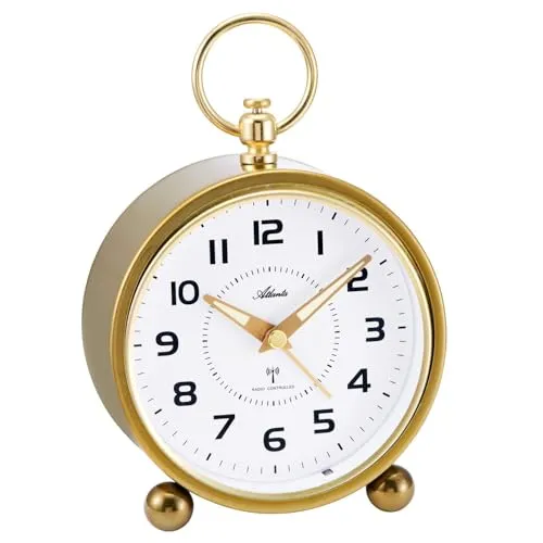 Atlanta Großer Funkwecker Retro Design Metallgehäuse Analog Licht Snooze Crescendo Zahlen - 1836/9 (Gold)