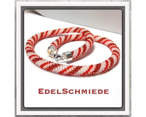 Edelschmiede925 Schlauchkette aus Glasperlen mit 925er Schließe - Elegante Halskette aus gehäkelten Glasperlen, verziert mit einer hochwertigen 925er Silber-Schließe. Perfekt für jeden Anlass und ein stilvolles Accessoire für Ihr Outfit.