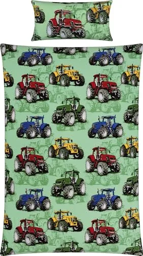 REDBEST Kinderbettwäsche Traktor 2-teilig - Bettwäsche-Set aus 100% Baumwolle mit Traktor-Motiv, ideal für Kinderzimmer. Maschinenwaschbar bis 60°C und trocknergeeignet.