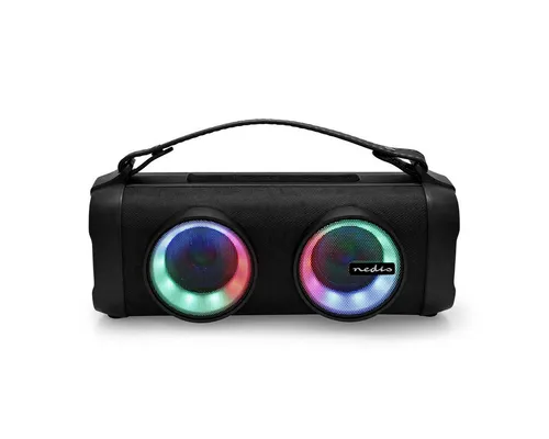 Nedis Bluetooth Party Boombox - Kabelloser Lautsprecher mit RGB-LEDs - Standlautsprecher mit 24 W Leistung und bis zu 5 Stunden Akkulaufzeit. Ideal für Partys dank spritzwassergeschütztem Design und TWS-Funktion für Stereo-Sound.