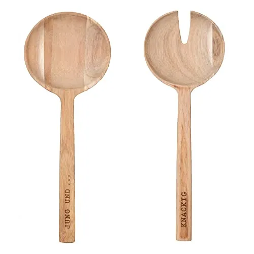 Unbekannt Salatbesteck Jung und Knackig - Elegantes Salatbesteck aus unbehandeltem Akazienholz, ideal für stilvolles Servieren. Mit gelaserter Schrift für einen besonderen Touch.