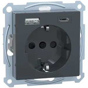 Schneider Electric Merten System M Steckdose mit USB Anschluss Typ A+C - Schuko Unterputzsteckdose, ideal für schnelles Laden von Smartphones und Tablets, anthrazit