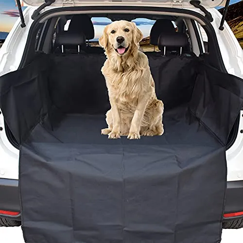 WeFine Kofferraumschutz für Hunde Universal Wasserdicht Kofferraumabdeckung mit Stoßstangenklappe passend für PKW, 4x4, Kombi, LKW, Schrägheck, SUV (lang, schwarz)