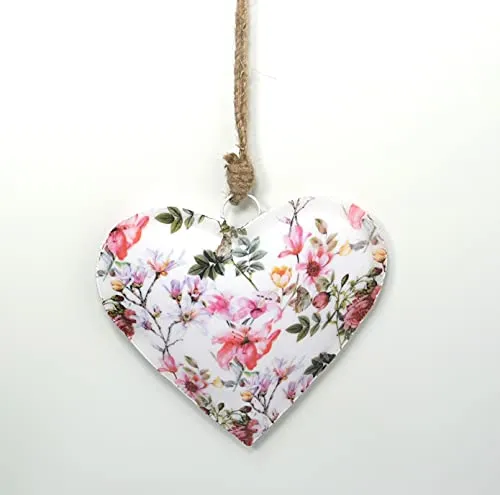 Deko-Herz Metallherz mit bunten Blumen 16 cm Hänger