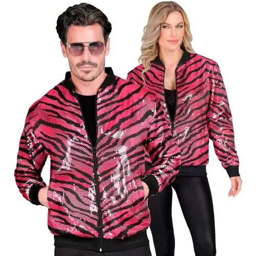 W WIDMANN MILANO Party Fashion - Pailletten Bomberjacke mit Zebra Muster - Kostüm-Oberteile für Erwachsene, auffällige Pailletten Jacke in Pink, perfekt für Partys und Festivals, die das Licht reflektiert und für atemberaubendes Funkeln sorgt.