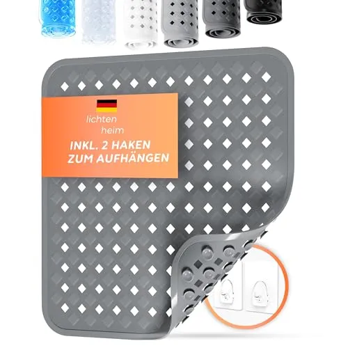 LICHTENHEIM Duschmatte rutschfest 53x53cm | BPA frei Antirutschmatte Dusche | Rutschmatte quadratisch für Baby, Kinder & Senioren | Anti Rutsch Dusch Matte | Duscheinlage Fußmatte Anthrazit