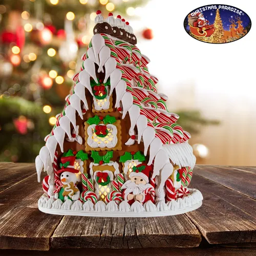 Detailreich Groß LED Lebkuchenhaus 26cm Dekohaus Lebkuchen Figur Licht Deko