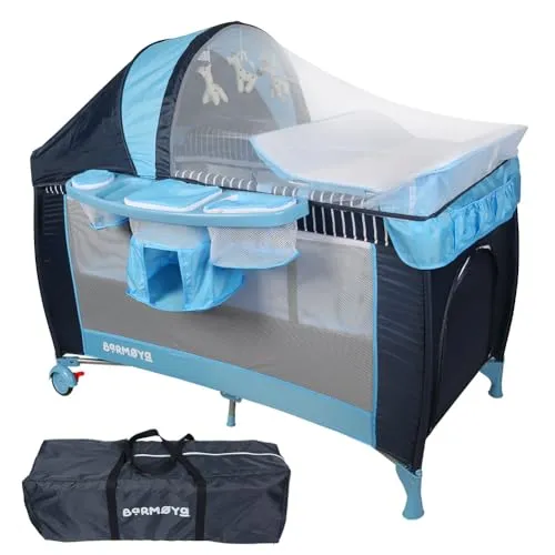 Barmøya 3-in-1 Baby-Reisebett mit Wickelauflage – Blau in blau von Barmøya