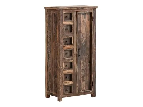 Woodkings Hochkommode Sumatra - Einzigartiger Holzschrank aus Altholz - Kommode im Landhausstil, gefertigt aus recyceltem Altholz - jedes Stück ein Unikat! Mit 64x130x40 cm bietet sie viel Stauraum für Wohnzimmer, Flur oder Küche.