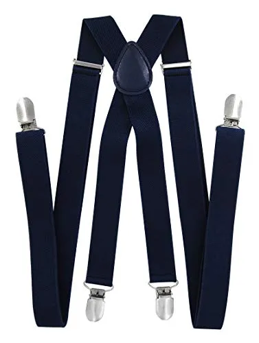 axy Hosenträger für Herren breit 2,5 cm in X-Form mit 4 Hosenträger Clips extra stark längenverstellbar 25mm (Dunkelblau)