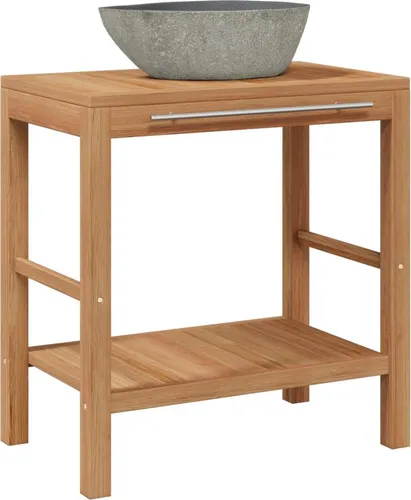 vidaXL Waschtisch aus massivem Teakholz mit Flussstein-Waschbecken - Eleganter Badezimmerwaschtisch aus hochwertigem Teakholz, kombiniert mit einem einzigartigen Waschbecken aus Flussstein. Ideal für ein stilvolles Ambiente.