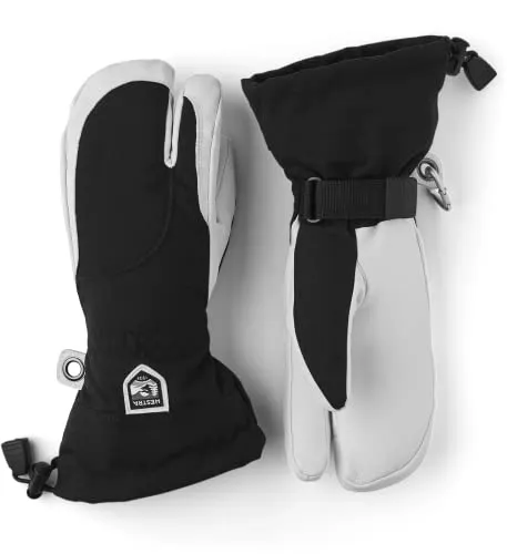 HESTRA DREI-Finger-Skihandschuhe für Damen - 30612 Black/Off White - Handschuhe aus winddichtem, wasserdichtem 3-lagigem Hestra-Triton-Material, mit abnehmbarem Futter für individuelle Wärme und optimalem Grip durch Ziegenleder.