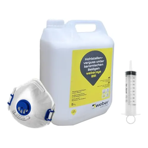 Weber.sys 891 Hohlraumverguss Rissverguss Hohlstellenverguss Schlämme + Zubehör (Weber.sys 891 5L + Spritze + Staubmaske)