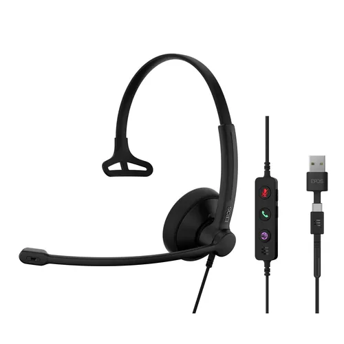 EPOS IMPACT 100 MS Mono USB-C+A Headset - Kopfhörer mit USB-C und USB-A, ideal für Microsoft Teams, mit hervorragender Geräuschunterdrückung und dynamischem Klang für klare Kommunikation.