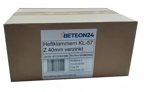 Heftklammern Z 40 CNKHA 40mm - Verzinkt für Prebena & Haubold - Hochwertige Heftklammern Z 40 CNKHA (40 mm) für zuverlässige Befestigung, verzinkt für Korrosionsschutz. Ideal für Möbelbau, Bodenverlegung und mehr – 11.100 Klammern für professionelle Projekte!