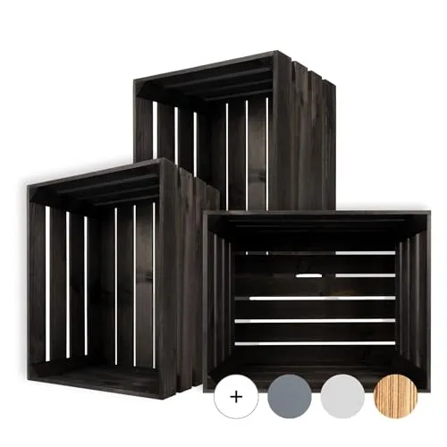 Creative Deco Große Holzkiste Schwarz - 3er Set - Dekorative Boxen & Kästen - Vielseitige Holzkisten aus hochwertigem Kiefernholz, ideal als Geschenkkorb oder zur Aufbewahrung, perfekt für jeden Wohnraum.