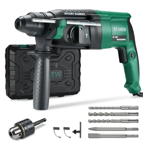 STANEW Bohrhammer 950 W SDS Plus, 0–1150 U/min/5100 BPM, Bohrmaschine mit 4 Funktionen & Sicherheitskupplung, Kabelgebundener Stemmhammer mit variable Geschwindigkeit, Beton, Stahl, Holz
