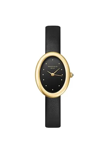 Rosefield Damenuhr Oval Schwarz/Goldfarben OVBGLG-OV18 - Elegante Damenuhr mit analoger Anzeige, robustem Mineralglas und stylischem schwarzen Lederarmband. Perfekt für jeden Anlass und ein zeitloses Accessoire für modebewusste Frauen.