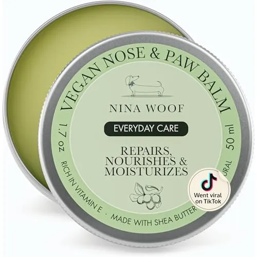 Nina Woof Vegane Pfotenbalsam Hund – 100% natürliche Cremebutter & Wachs für Pfotenpflege Hund. Heilt, regeneriert & stärkt trockene, rissige & beschädigte Pfoten. Feuchtigkeitspflege & Schutz. 50 ml