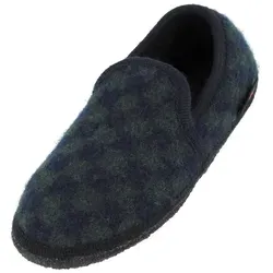 Haflinger Loafer Chess Walkstoff Slipper Ballerina Hausschuh mit Karo Motiv Hausschuh blau 45 EU