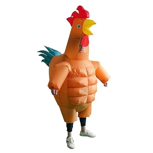 IRETG Aufblasbare Hahn Hühner Kostüm Blow Up Ride-on Huhn Kostüme für Party Halloween Weihnachten Cosplay Erwachsene Größe