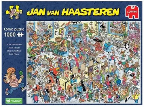 Jan van Haasteren The Hairdressers (1000 Teile) - Puzzle mit 1000 Teilen, entdecke die verrückten Abenteuer der Jan van Haasteren Familie in einem detailreichen, humorvollen Design.