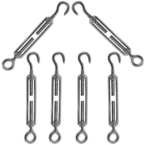 Rshuhx M4 Spannschloss 304 Edelstahl Spannschraube Verstellbare Haken und Ösen Wantenspanner Drahtseil Spannung Seilspanner Geeignet für Wäscheleine Rope Tightener Sonnensegel Befestigung 6 Stück