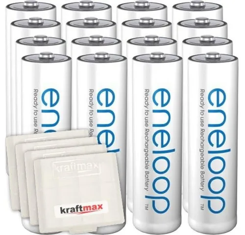 kraftmax 16er Pack Panasonic Eneloop AA / Mignon Akkus in Akkubox Akku-Set Panasonic Eneloop 16er Pack AA 2000 mAh (1,2 V, 1 St), Niedrig-Selbstentladung, für alle Geräte mit AA-Batteriefach geeignet