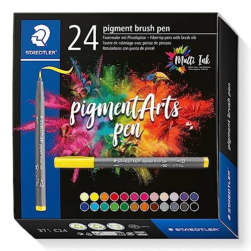 Staedtler Pigment Brush 371 - 24 Stück - Schreibutensilien mit hochwertiger Pinselspitze und pigmented Tinte für brillante Farben, ideal für Brush Lettering und Illustrationen. Umweltfreundlich aus 97% recyceltem Kunststoff.