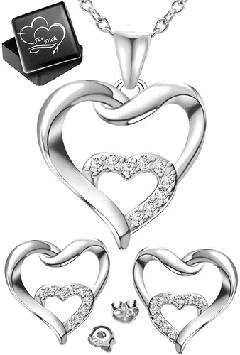 Herz Kette mit Ohrringe 925 Silber Herzkette Geschenk für Damen Frauen Freundin