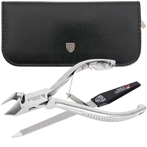 DREI SCHWERTER Pediküre Set 2-tlg. mit extra stabiler Nagelzange Fußnagelzange Eckenzange Kopfschneider aus rostfreiem Edelstahl für Fußpflege, Markenqualität inkl. Feile