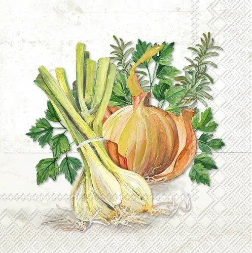 Servietten Onions Frische Zwiebeln Gemüse Essen Kochen Rosmarin Deko 33x33cm 20