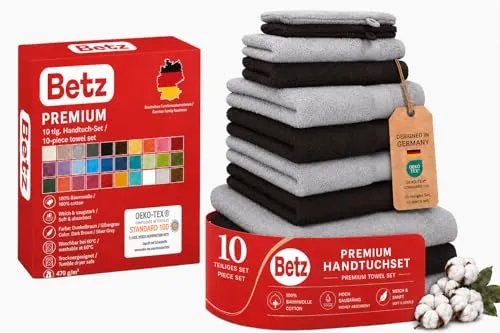 Betz Premium Handtuch-Set 10-teilig - Hochwertiges 10-teiliges Handtuch-Set aus 100% Baumwolle, flauschig und saugstark. Inklusive Waschhandschuhe, Gästetücher, Handtücher und Duschtücher für ein stilvolles Badezimmer.