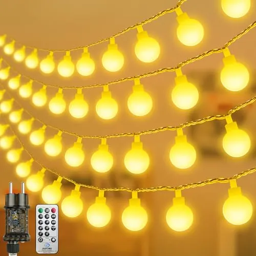 LED Lichterkette Strombetrieben,27M Lichterkette Kugel warmweiß mit Stecker für Außen und Innen,IP44 Wasserdicht Lichterketten mit Dimmbar Fernbedienung,Ideal für Zimmer,Weihnachten,Party,Garten