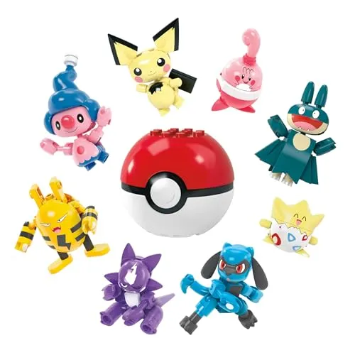MEGA Pokémon Bauspielzeugset Trainer 8er-Pack mit 189 Teilen, 8 bewegliche Figuren, ca. 5 cm groß, für Kinder, HKT24