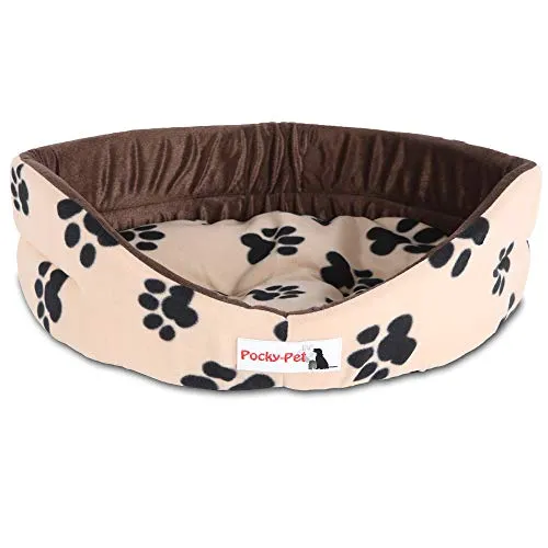 Pocky- Pet Katzenbett Hundebett Plüsch 54x48cm waschbar Beige-Braun Tierbett Hundekissen Katzenkissen herausnehmbar Körbchen Hund Katze