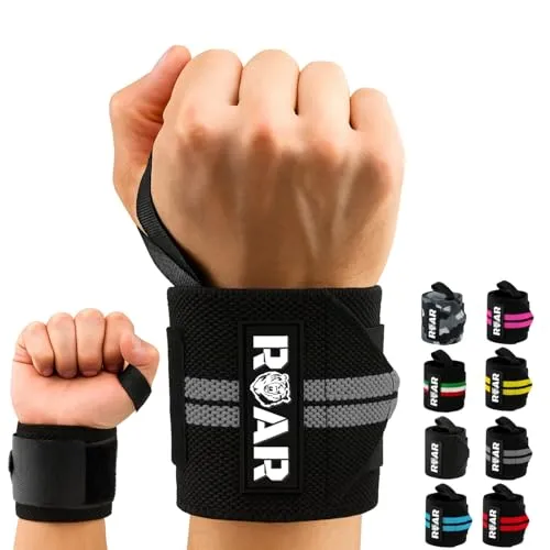 Roar® Handgelenk Bandagen handgelenkbandage für Fitness, Handgelenkstütze, Bodybuilding, Kraftsport & Crossfit (Grau)