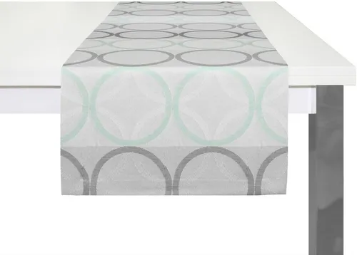 Wirth Tischläufer ZIRBELLO grün - Hochwertiger Tischläufer aus 85% Polyester und 15% Baumwolle, mintgrün gemustert, perfekte Ergänzung für stilvolle Tischdekoration, pflegeleicht bei 30°C Schonwäsche.