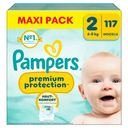 Pampers Premium Protection New Baby Gr.2 Mini 4-8kg Maxi Pack Windeln, 117 Stück